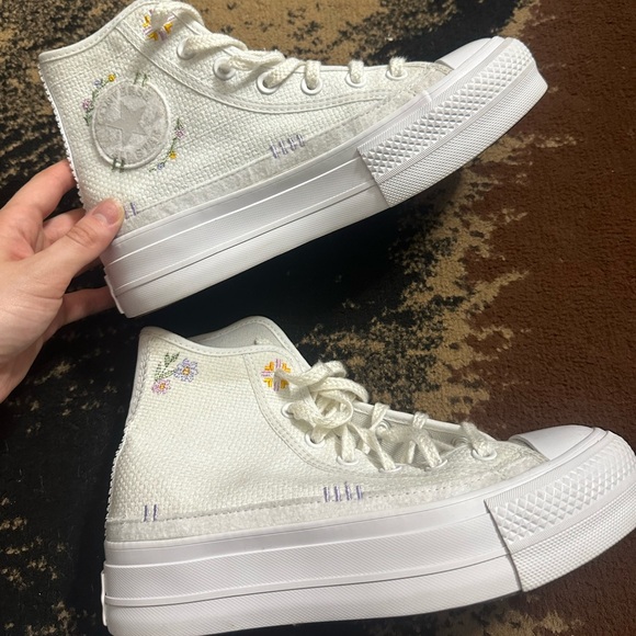 Platform Converse White High-Top Sneakers - Picture 1 of 9